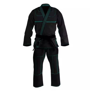 Kimono de judo noir avec ceinture blanche, unisexe adulte, polyester/coton, vêtements d'arts martiaux, coupe régulière, durable, extensible, léger - Product Image 1