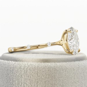 3 CT Oval Lab Grown Diamond Engagement <b>Ring</b> | Elongated Thin <b>Dainty</b> <b>Ring</b> with Side Stones IGI Certified - Product Image 2