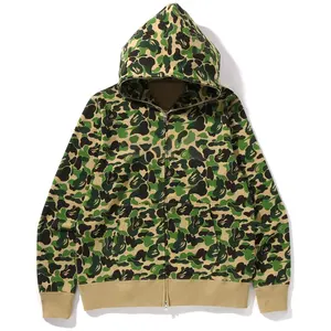 Áo Khoác Có Mũ Bape Ape Họa Tiết Cá Mập Rằn Ri Thời Trang Cho Người Lớn Tuổi Teen, Áo Len Kéo Khóa Toàn Bộ Phi Giới Tính, Chất Lượng Cao