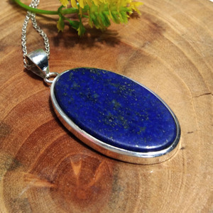 Collier pendentif en lapis-lazuli naturel, pierre ovale bleue sertie en argent sterling 925, style bohème fait main, troisième partie - Product Image 3