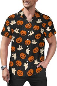 Chemise Hawaïenne Homme Manches Courtes Imprimé Citrouille et Fantôme Halloween Noir Polyester Chemises de Vacances Été Col Rabattu - Product Image 2