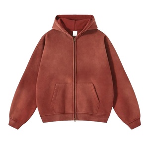 Custom Heavyweight Cotton Zip Up Hoodie Vintage Washed Oversized Blank Drop Shoulder Mens Zip Up Hoodie - Product Image 3