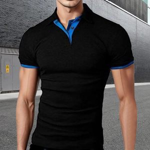 Men's <b>Black</b> Solid Knitted Short Sleeve <b>Polo</b> <b>Shirt</b> With Blue Trim Casual Style Low MOQ Men's <b>Polo</b> <b>Shirts</b> - Product Image 6