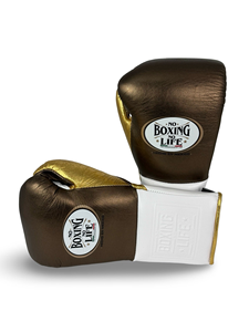 Gants d'entraînement No Boxing No Life Marron Métallisé Blanc & Or Métallisé à Lacets pour Adultes Respirants Gants de Boxe Mexicains - Product Image 1