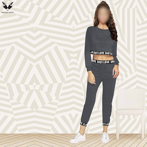 Women Crop Top And Jogger Pants <b>Set</b>, Fashion Two Piece Tracksuit Sportswear For Running, Exercise, And Lounge Wear - Product Image 4