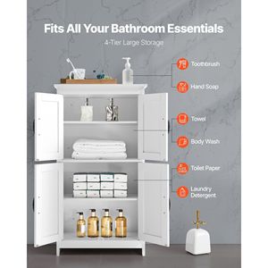 Mueble de Baño Moderno de 4 Niveles, Organizador de Almacenamiento de Madera con 4 Puertas y Estante Ajustable, Decoración para el Hogar - Product Image 2