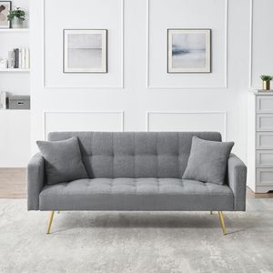 Divano Letto in Tessuto Teddy Fleece Grigio da 71,7 Pollici con Due Cuscini Inclusi - Product Image 1