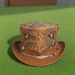 Premium quality custom made Handmade Green Leather <b>Top</b> Hat Steampunk Victorian Cosplay with <b>Feather</b> Detail - Product Image 2