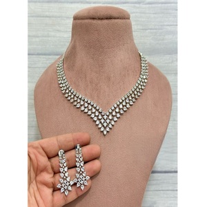 Exclusive Premium Quality <b>Silver</b> Polish Zircon CZ <b>Necklace</b> <b>Set</b> Earrings Engagement Wedding Gift Party Wear Trendy Jewelry Women - Product Image 1