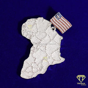 Designer Africa <b>Map</b> Pendant Necklace in 925 Sterling Silver with Hand Set Moissanite Diamonds Streetwear Jewelry - Product Image 5