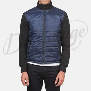 Veste matelassée hybride bleu marine pour homme, coupe ajustée, rembourrée, avec manches en polaire noire, vêtement d'extérieur décontracté et chaud pour l'hiver - Product Image 3