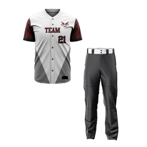 Baseball Uniforms Sublimation Team Baseball Uniform Set Men's White <b>Maroon</b> Sublimated Moisture Wicking - Product Image 1