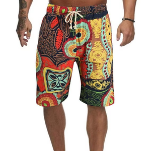 Shorts de bain imprimés colorés pour hommes, à cordon de serrage, séchage rapide, décontractés, taille mi-haute, en tissu polyester - Product Image 1