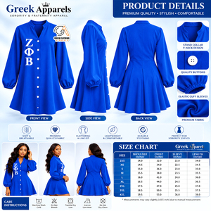 Camiseta/Vestido con Estampado de Manga Media para Hermanas de la Hermandad Zeta Phi Beta, Azul y Blanco, Estilo 1920, Ligero, 100% Poliéster - Product Image 5