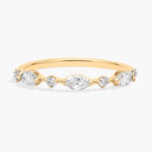 14K Yellow Gold Marquise Round Lab Grown Diamond Band <b>Ring</b> - Product Image 1