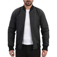 Blouson bomber pour homme en PU noir mat enduit, à col montant côtelé, coupe-vent, style moto et motard