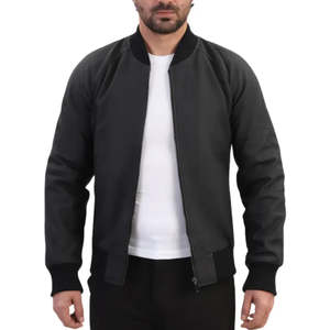Blouson bomber noir mat côtelé pour homme - Product Image 3