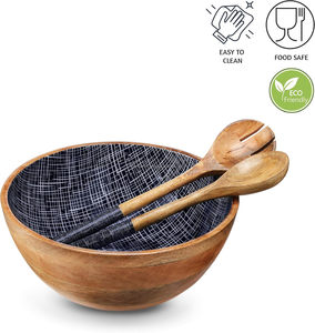 Ensemble de saladiers en bois de manguier sur mesure, style bohème, avec serveurs émaillés, écologiques, pour les fêtes à domicile, 3 pièces, pour les petites entreprises - Product Image 6