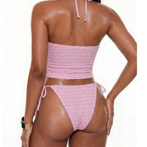 Conjunto de Bikini Tankini Texturizado Personalizado para Mujer, Dos Piezas con Lazos Laterales, Traje de Baño, Ropa de Playa, Fabricante Mayorista OEM ODM - Product Image 2
