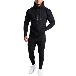 Ensemble de survêtement léger pour homme grande taille, haut et bas, en molleton de coton de haute qualité, avec fermeture éclair, manches longues, coupe ajustée, pour le fitness, OEM - Product Image 1
