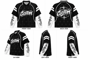 Men's Oversized Streetwear <b>Polo</b> Shirt <b>Black</b> White Letter Print Long Sleeve Layered Jersey <b>Top</b> - Product Image 6