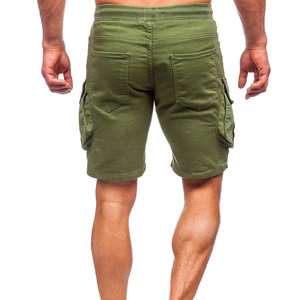 Shorts pour homme vert olive, taille mi-haute, cordon de serrage, style décontracté, tissu en coton respirant, plusieurs poches, longueur bermuda - Product Image 2