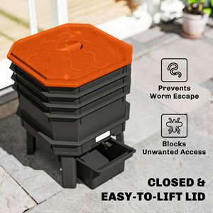 Composter per vermi a 4 scomparti per interni ed esterni, capacità 7,4 galloni, per il riciclo dei rifiuti alimentari, colore arancione, aeratore per compost. - Product Image 5