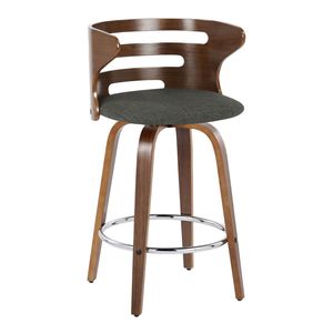 Cosini Tabouret de bar moderne du milieu du siècle de 26 po, hauteur fixe avec pivot, bois de noyer et tissu anthracite, pied en métal chromé - Product Image 2