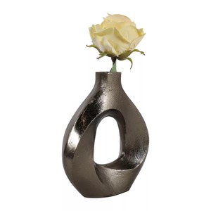 Jarrón moderno de metal negro con centro abierto, 9 pulgadas de alto y 8 pulgadas de ancho - Product Image 3