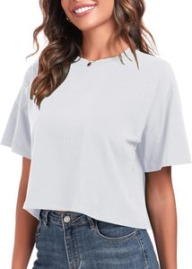 T-shirt court personnalisé pour femme, manches courtes, en coton doux, coupe ajustée, col rond, style décontracté, mode estivale, OEM ODM - Product Image 2