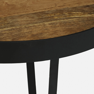 Table basse ronde en bois de manguier massif avec plateau en métal, style industriel rustique, finition noire et naturelle. - Product Image 4