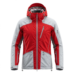 Men's <b>Red</b> Gray Hooded <b>Waterproof</b> Cotton-Filled Fleece <b>Jacket</b> Sporty Style Zipper Closure Autumn Outdoor - Product Image 1