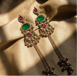 Boucles d'oreilles pendantes en alliage de zinc plaqué or, ornées de strass en cristal et d'imitation de perles, coupe brillante, motif paon géométrique ethnique - Product Image 5