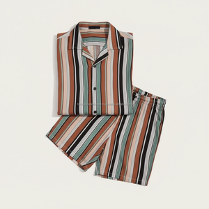 Ensemble deux pièces d'été pour hommes, rayé marron, respirant, personnalisable, vente en gros OEM - Product Image 6