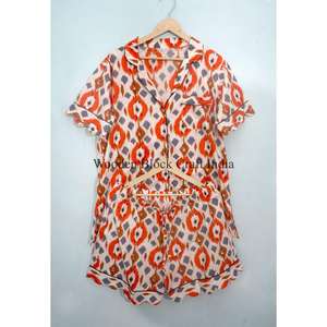 Conjunto de Pijama de 2 Piezas para Mujer, Verano, Transpirable, 100% Algodón Tejido, Manga Corta, Estampado Floral, Camiseta de Dormir Suave de Secado Rápido - Product Image 5