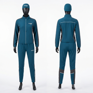 Unisex Türkis Polyester Tricot Trainingsanzug 300 Gramm Graue Einsätze Wärmeübertragungslogo Maßgeschneiderte Sportbekleidung mit Kapuze Wasserdicht - Product Image 1