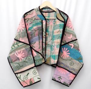 Veste indienne Suzani Kantha écologique, imprimée, 100% coton, col mandarin, confortable - Product Image 3