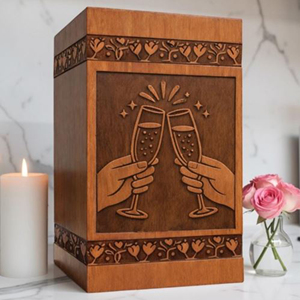 Handmade Rosewood Cremation Urn: Champagne Toast, Personalized Memorial urn Memorial Keepsake by AYAANS - Product Image 1