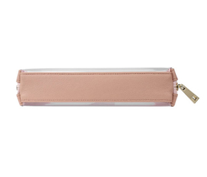 Simple Style Small Cosmetic Bag With Zipper Closure Portable <b>Makeup</b> <b>Case</b> Beige Color Microfiber Synthetic Leather - Product Image 2