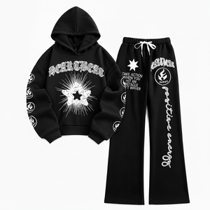 Conjunto Deportivo Personalizado para Hombre de 2 Piezas, Sudadera con Capucha Lavada, Resistente al Viento, Talla Grande, Nuevo Estilo Urbano, Conjunto con Estampado Digital - Product Image 1