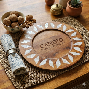 Plateau à gâteau en bois, plateau en bois incrusté de coquillages et de nacre, plateau de service en nacre pour la maison et la restauration, style traditionnel indien - Product Image 1