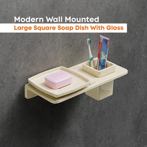 Grande porte-savon carré mural double couche en verre avec support métallique robuste pour salle de bain, étagère de rangement à double niveau - Product Image 2