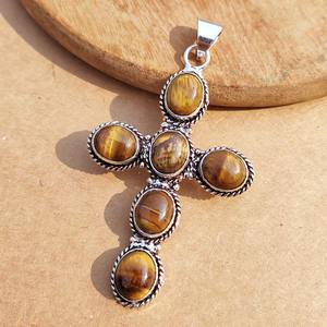 Colgante de Cruz de Piedra Natural con Baño de Plata Antigua de Latón Vintage, el Más Vendido, Joyería de Cristal Unisex - Product Image 4