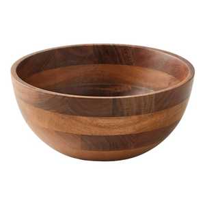 Bol de service artisanal en bois d'acacia avec impression émaillée, vaisselle en bois écologique d'Inde - Product Image 4