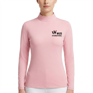 WIZE INTERNATIONAL Women's Pink Long Sleeve <b>Turtleneck</b> <b>Top</b> Breathable Knitted Polyester Front Logo Pullover - Product Image 1