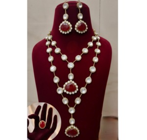 ชุดสร้อยคอยาวพร้อมต่างหูประดับมอสซาไนต์คู่เคลือบทองคุณภาพพรีเมียม ดีไซน์หรูหรา สำหรับผู้หญิง คอลเลคชั่นสำหรับงานแต่งงาน - Product Image 2