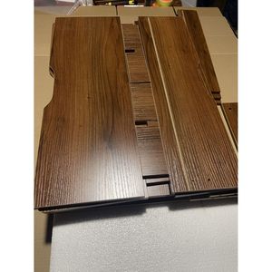 Set da Trucco Compatto 3-in-1 in Noce con Specchio Ribaltabile da 60cm e Piano in Vetro Visibile, Piccola Scrivania per Trucco - Product Image 4