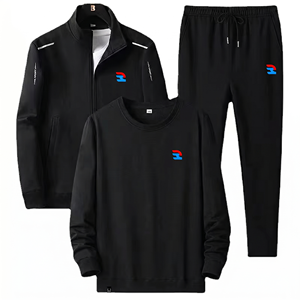 Ensemble de survêtement sportif unisexe respirant 3 pièces pour homme avec taille élastique, sweat à capuche et pantalon de jogging tendance automne - Product Image 1