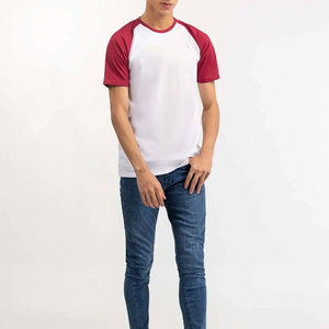 Men <b>White</b> Red Raglan Sleeve T-<b>Shirt</b> <b>Slim</b> <b>Fit</b> O-Neck Short Sleeve Jersey Casual Tee Solid Color Block Design - Product Image 1