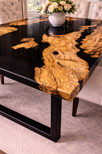 Black <b>Epoxy</b> <b>Resin</b> Dining <b>Table</b> Live Edge Wood <b>Table</b> Handmade Artistic Living Room Furniture Modern Bar Counter Slab - Product Image 4